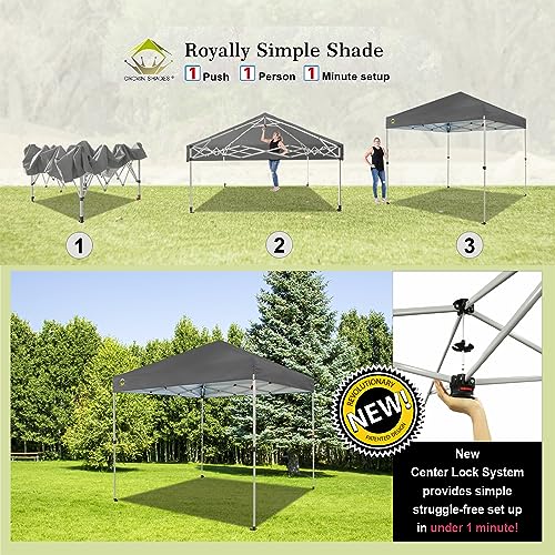 CROWN SHADES 10x10 Pop Up Canopy - Beach Tent with One Push Setup - Easy Outdoor Sun Shade for Events, Parties, Camping - Gazebo with STO-N-Go Cover Bag, Silver Coated Top, White