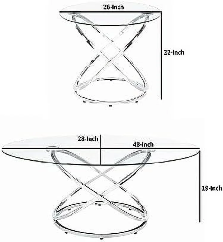 Modern 3 Piece Coffee Set With 2 End Tables, Glass , Chrome