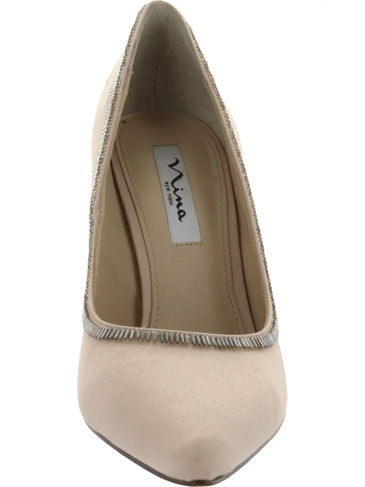 Nina Womens Deedra Leather Embellished Heels Beige 8 Medium (B,M)