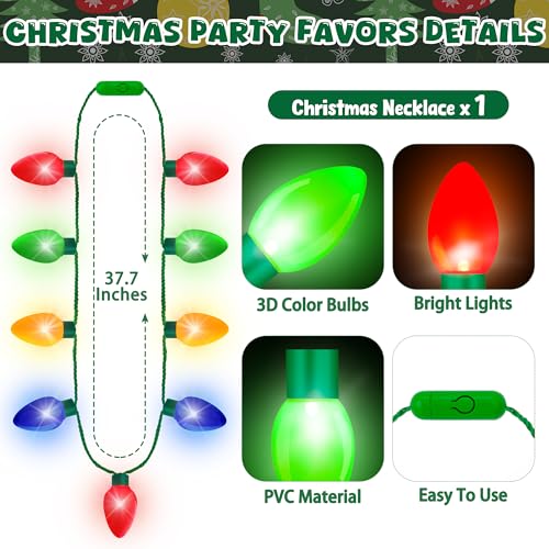 Blowata 2 Pack Christmas Light Up Bulk, Christmas Light Up Headband and Necklace, Xmas Bulb Lights Necklace for Party Favor Supplies, Xmas Holiday Accessories for Men Women