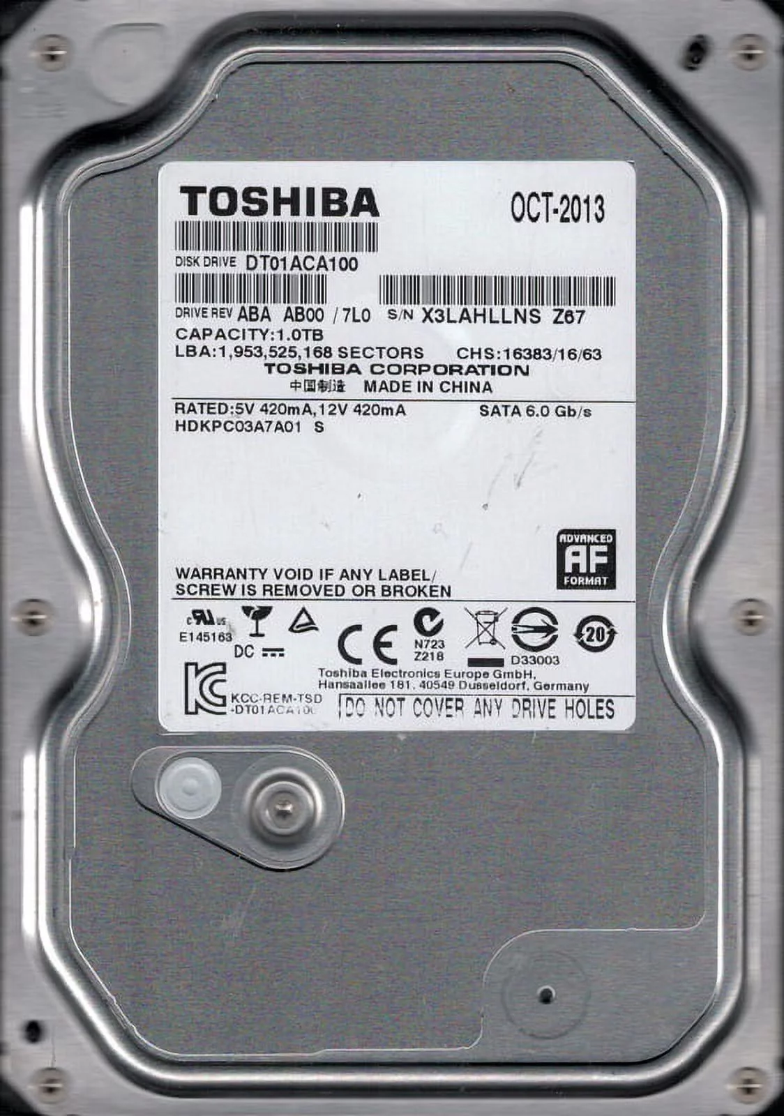 Toshiba DT01ACA100 ABA AB00/7L0 China 1TB Desktop Hard Drive