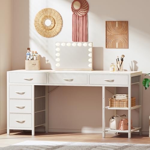 Huuger Computer Desk with 6 Drawers, 54 Inch Office Desk with Shelves, Reversible Gaming Desk, Corner Desk with Storage, Work for Home Office, Study, Living Room, Rustic Brown