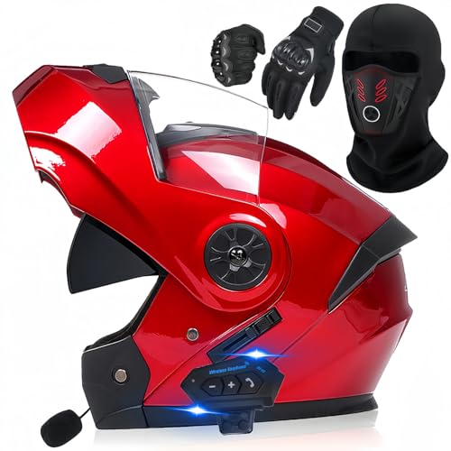 Bluetooth Modular Motorcycle Helmet,Motorcycle Helmet DOT/ECE Approved Full Face Flip Up Anti-Fog Double Visor Helmet Built-in Dual Speaker with Microphone for Adults Men Women