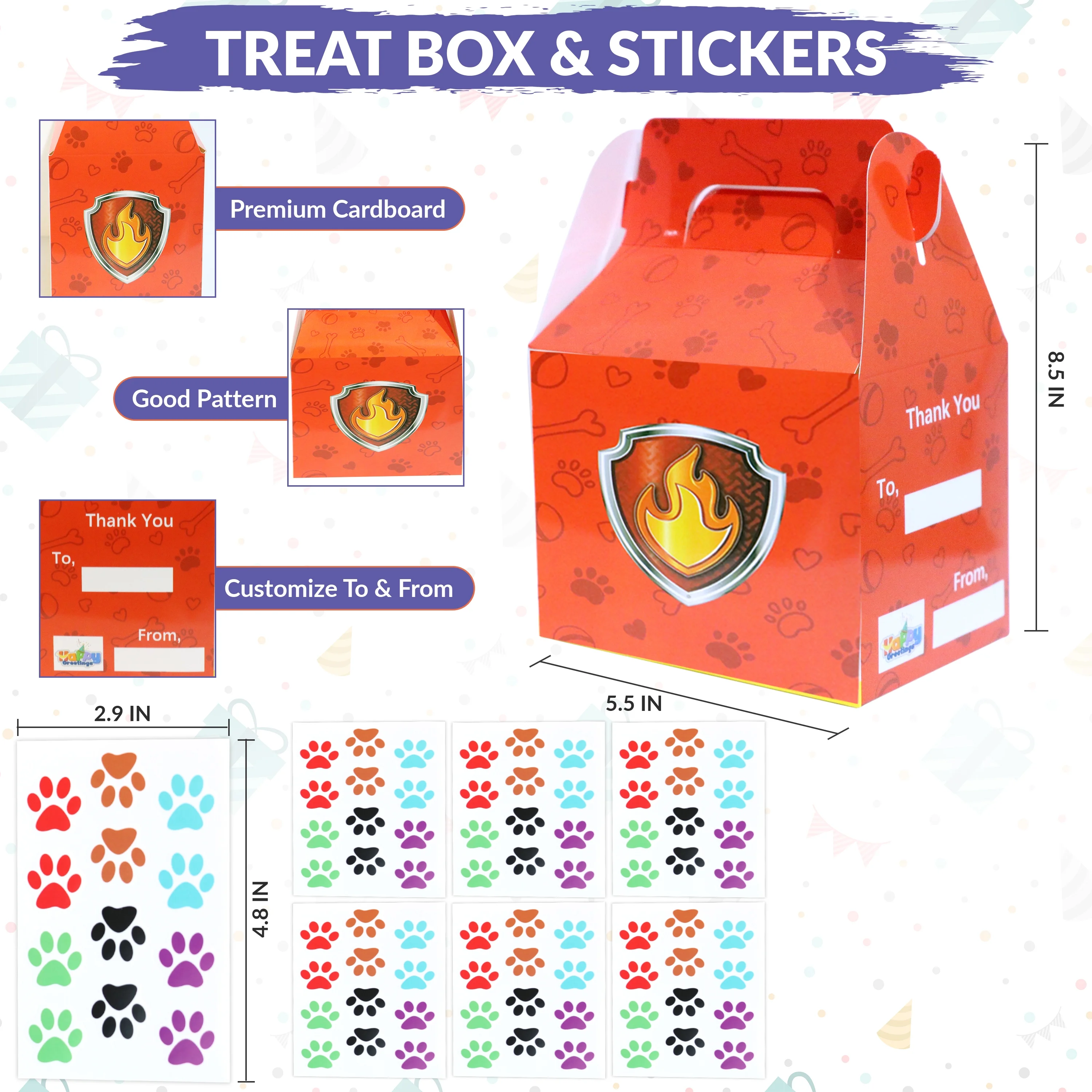 60 Pc Dog Paw Party Favors, Puppy Patrol Theme Treat Box Wristband Badge Pin Keychain Birthday Party Supplies