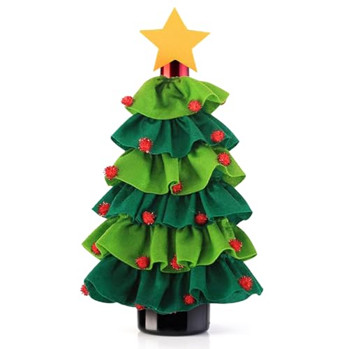 VANSUN 2PCS Christmas Tree Wine Cover Bags,Skirt Wine Bottle Cover Gift Bag for Creative Star Tree. Funny Champagne Bottle Sweater Sleeve Wrap Decor
