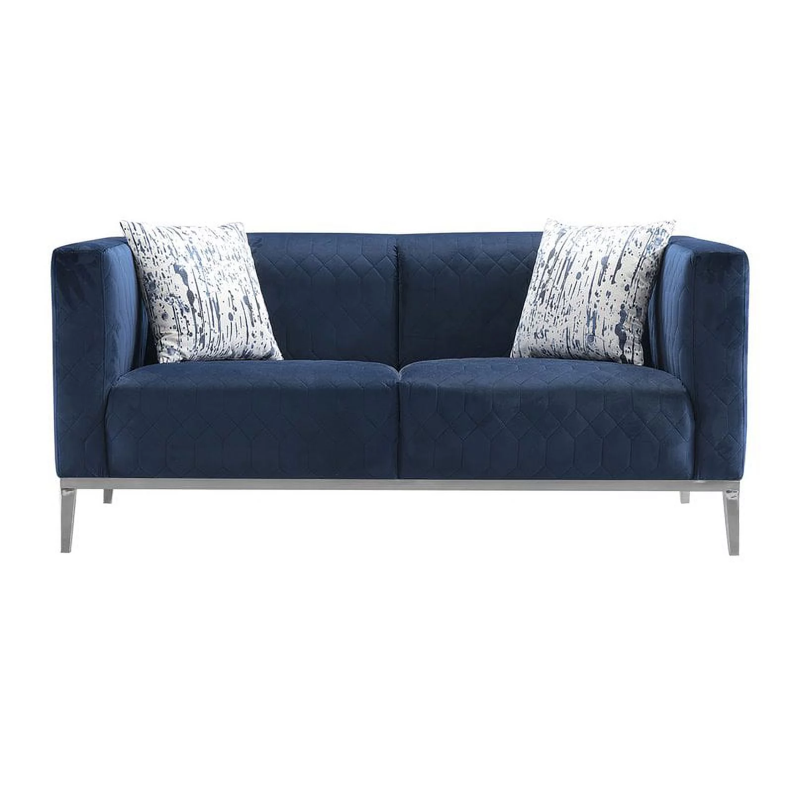 American Eagle Furniture Fabric Velvet Loveseat in Dark Blue
