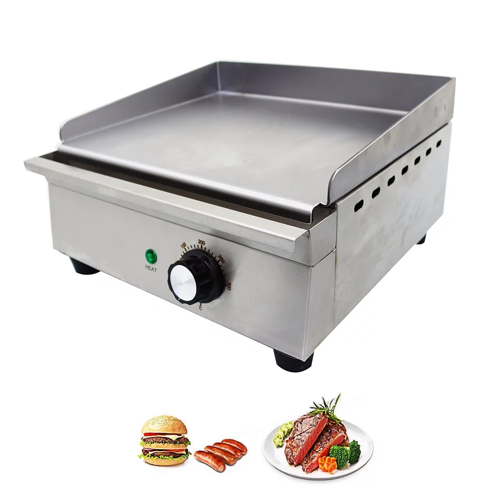 INTSUPERMAI Commercial Countertop Flat Cooking Griddle Electric Snack Grill Stainless Steel