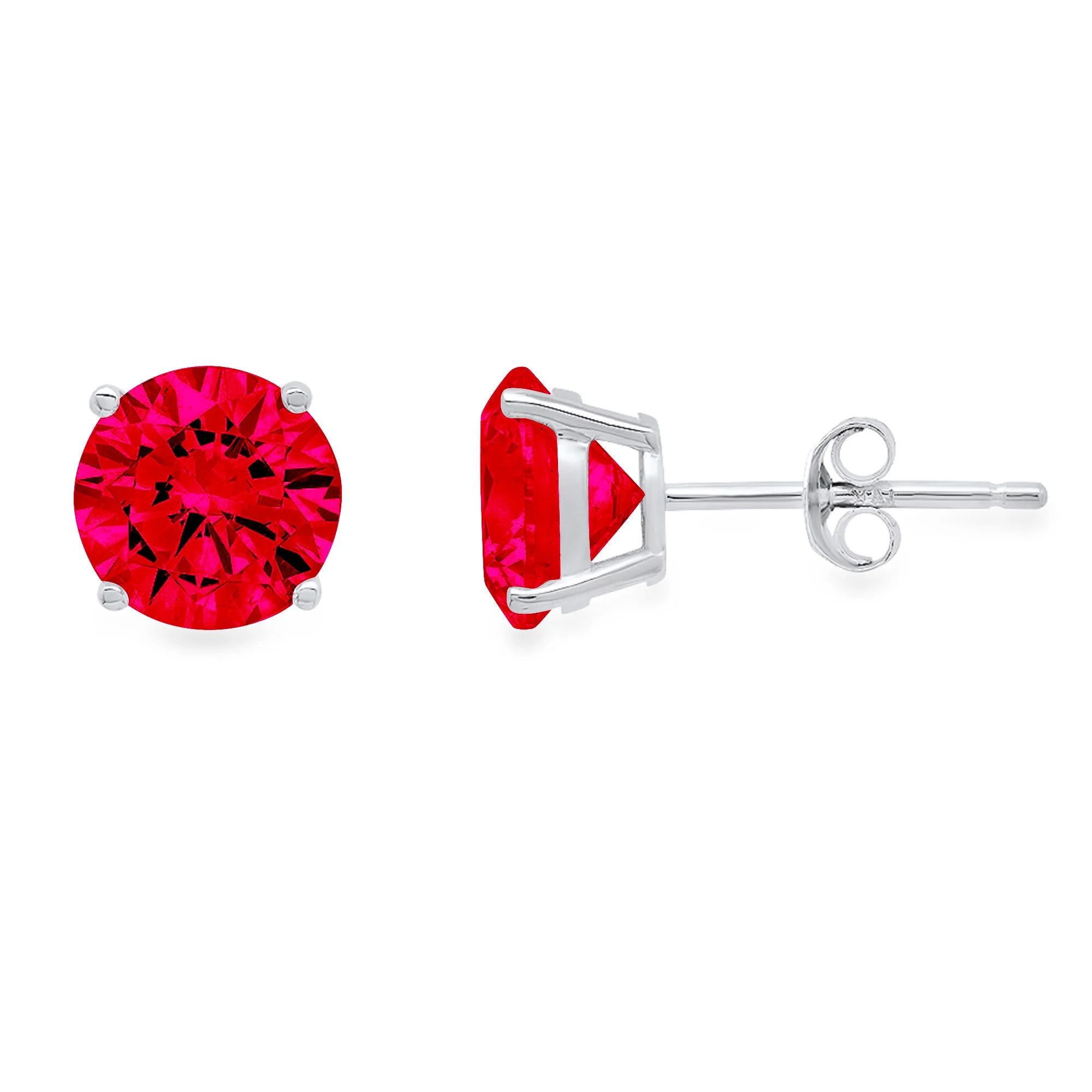 0.2 ct round cut studs red simulated ruby 18k white gold earrings push back
