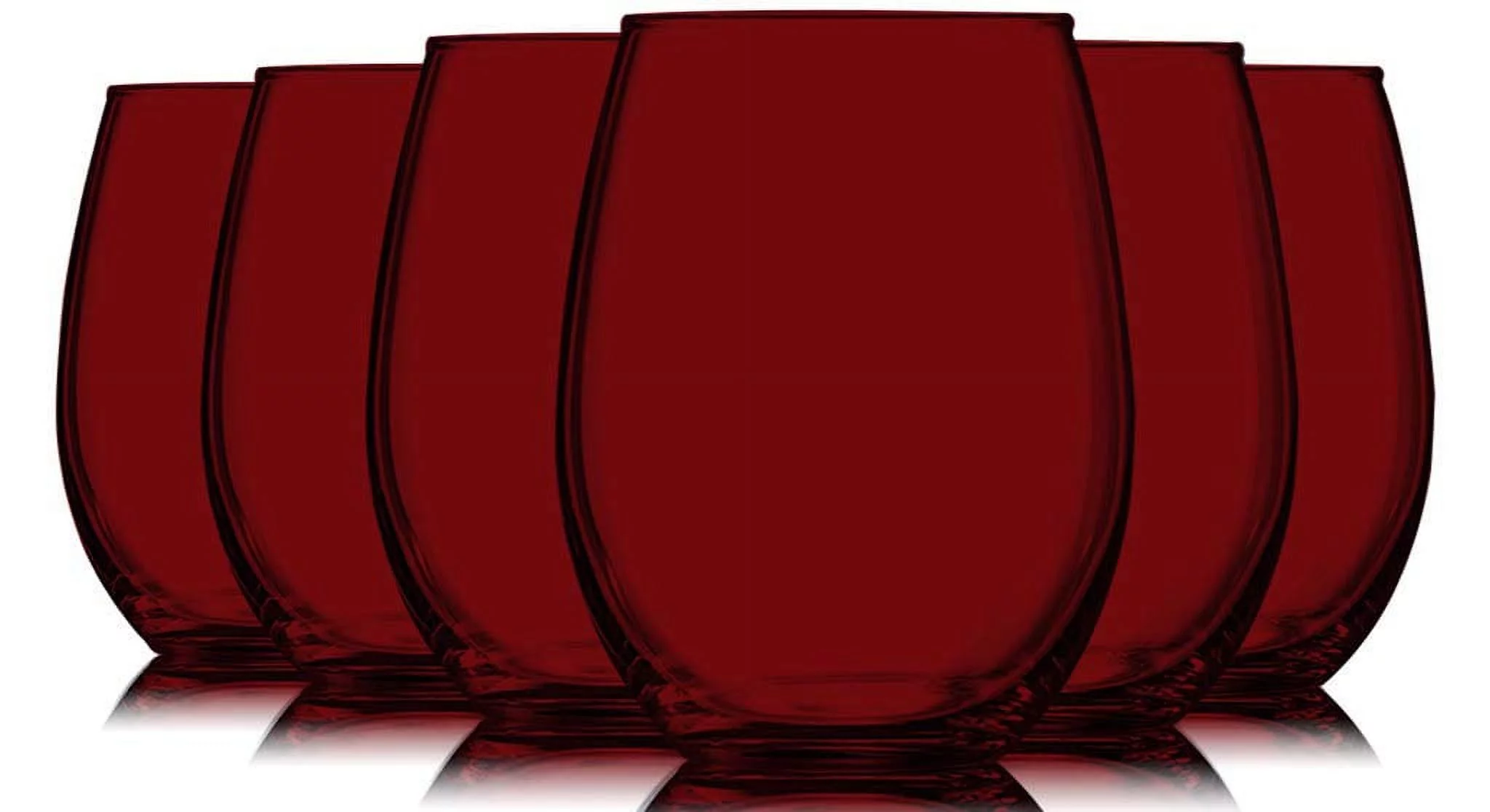 TableTop King 15 oz Wine Glasses, Stemless Style, Full Accent, Red, Set of 6