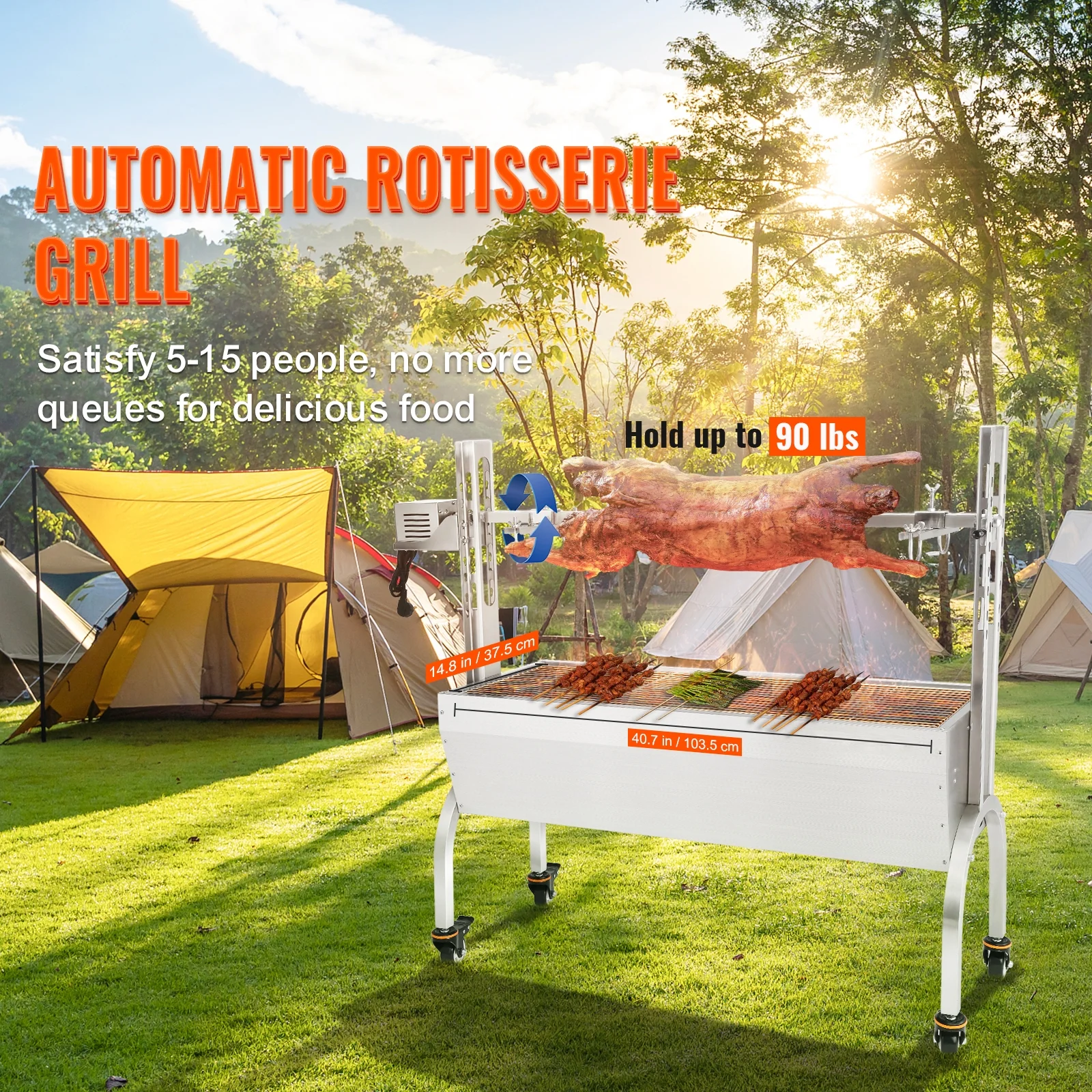 SKYSHALO Roaster Spit Rotisserie BBQ Grill Pig Lamb Chicken Roaster 50W 90lbs