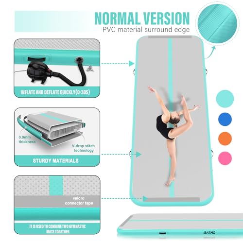 IBATMS Air Tumbling Mat, 6ft/10ft/13ft/16ft/20ft Inflatable Gymnastics Air Mat 4inch/8inch for Gymnastics Training/Home Use/Cheerleading/Yoga/Water with Pump