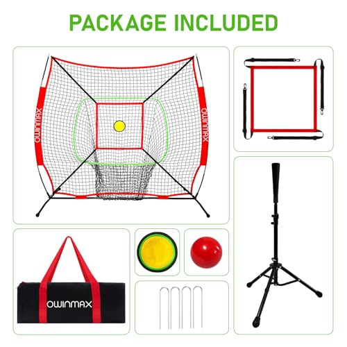 6x6FT Baseball Net, Baseball & Softball Training net with Batting Tee, Strike Zone & Circular Target and Weighted Ball, Portable Design with Compact Storage,Great for Kids