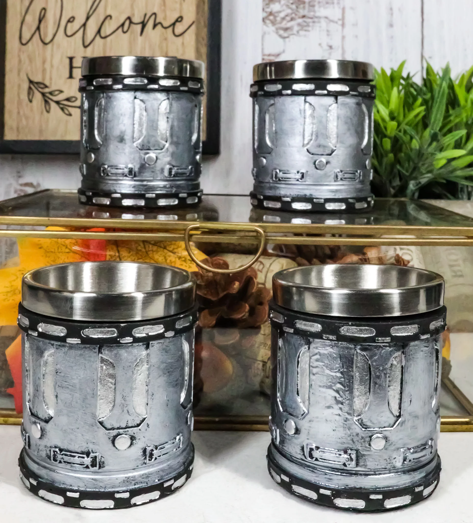 Western Novelty Revolver Pistol Gun Barrel Cylinder Shot Glass 2-Ounce Set of 4