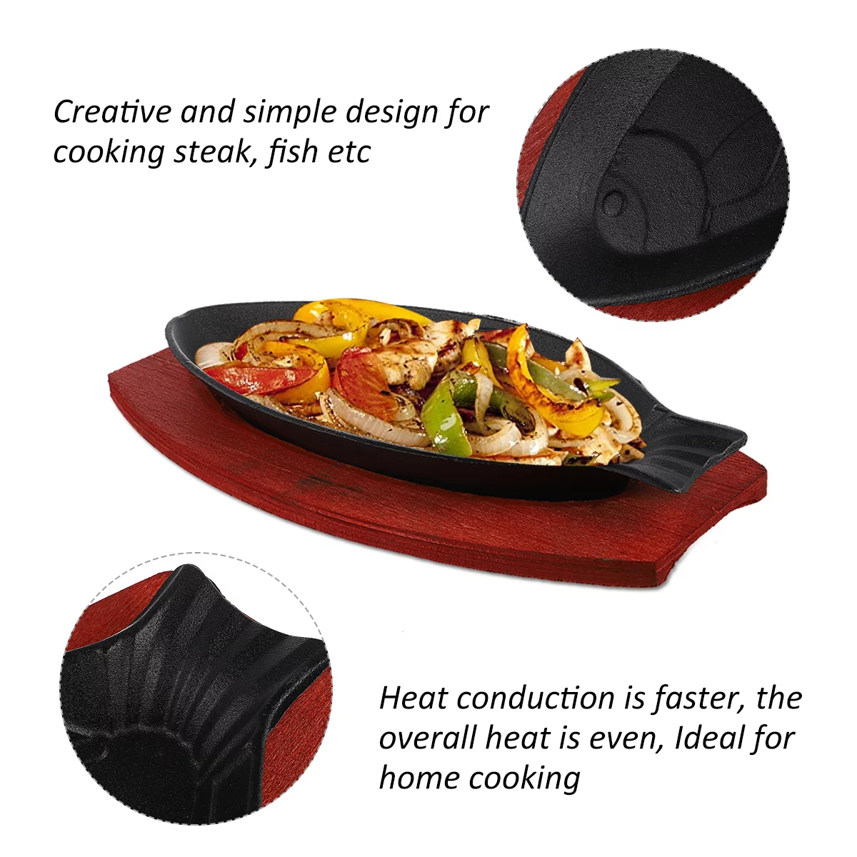 Homemaxs Steak Plate Pan Cast Iron Grill Sizzling Fajita Japanese Griddle Frying Pan Skillet Pans Flat Griddle Grill Bbq Fish