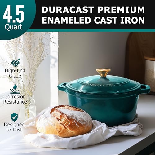 Mueller 6qt Enameled Cast Iron Dutch Oven, Heavy-Duty Casserole and Braiser Pan with Lid and Knob, Oven-Safe up to 500° F & Across All Cooktops, White