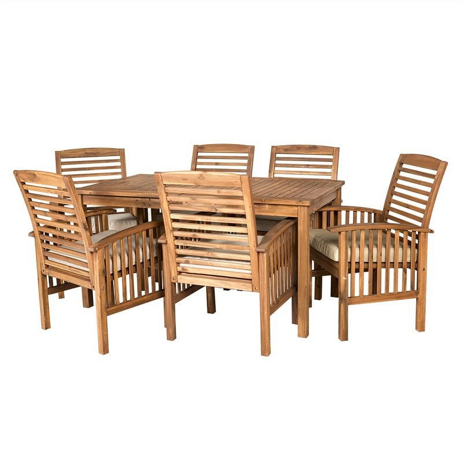 Pemberly Row Acacia Wood Patio 7-Piece Dining Set in Brown