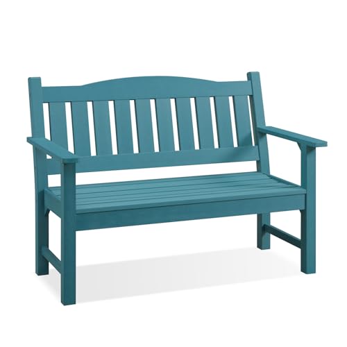 Psilvam 2-Person Outdoor Memorial Bench, All-Weather Poly Lumber Garden Bench, Rot-Resistant Outdoor Patio Bench for Park,Porch,and Church (Blue)