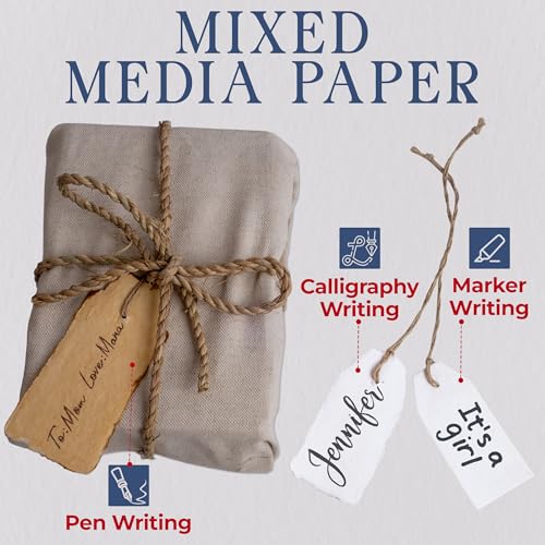 Wanderings Handmade Vintage Deckle Edge Tags with String - 3.75 x 1.75” Only - Pack of 25 - Ideal for Price or Gift Tags, Arts, Crafts, Place Cards, Name Cards - Cold Press Thick 150 GSM