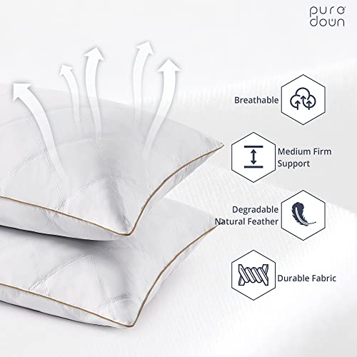 puredown® Goose Feathers and Down Pillow for Sleeping Gusseted Bed Hotel Collection Pillows, King, Set of 2