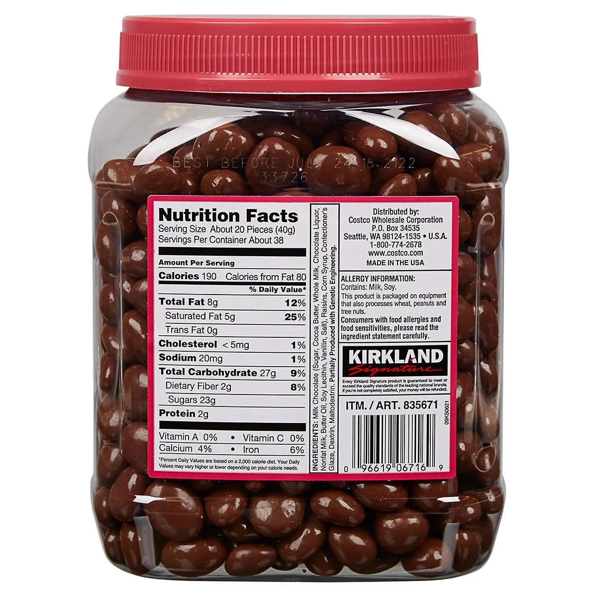 Kirkland Signature Milk Chocolate, Raisins, 54 Ounce