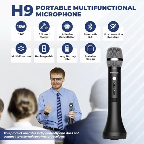 Bluetooth Microphone Wireless Voice Amplifier, Professional Intelligent Noise Cancelling Handheld/Desktop Mic Speaker, 15W Wireless Mic with 3 Sound Effects for Teaching Singing Speaking Karaoke H9