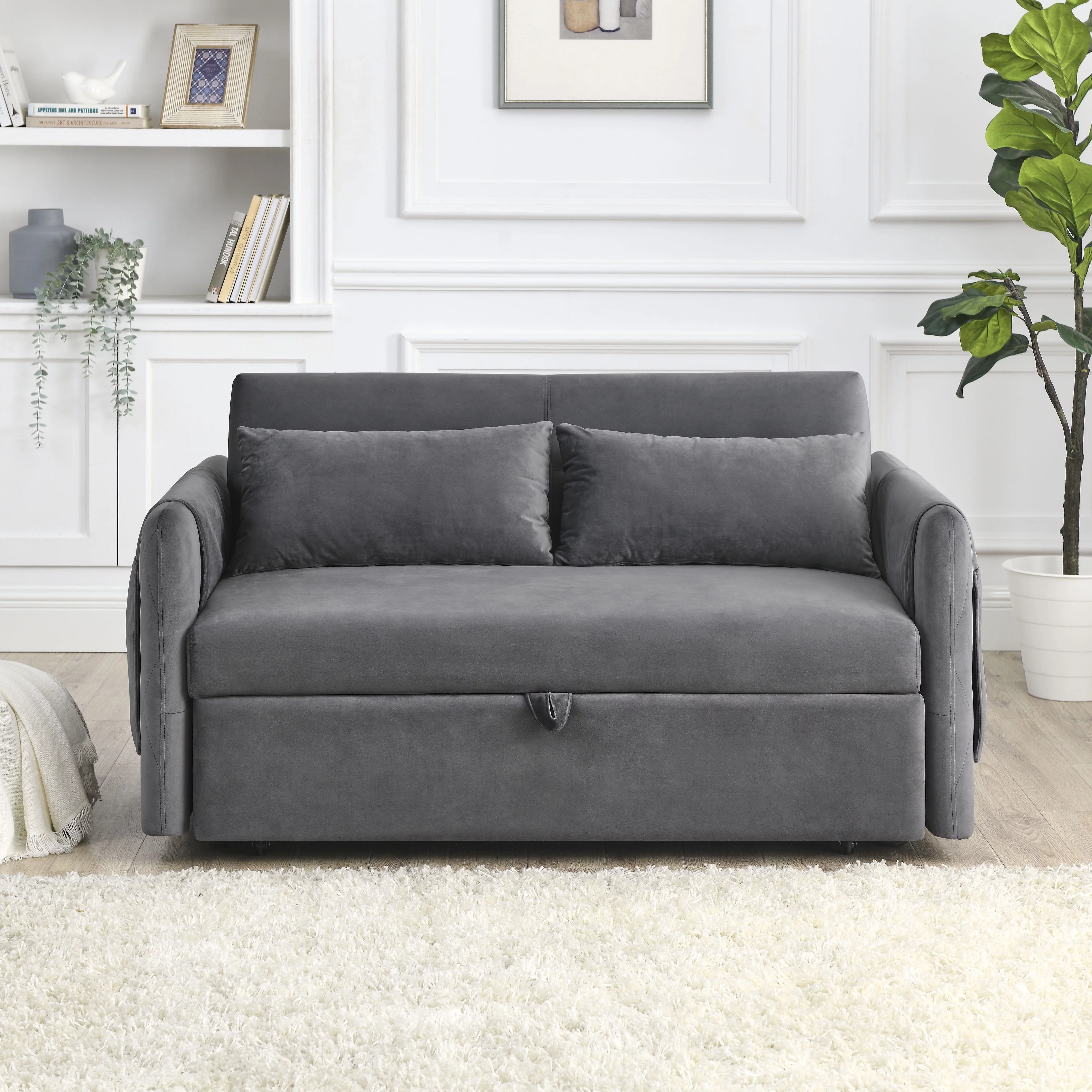 KINFFICT Futon Sofa Bed, Modern 2-Seat Loveseat Sleeper, Pull Out Sofa Bed for Living Room, Gray