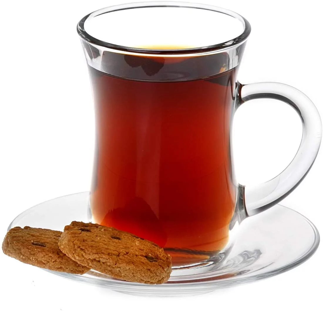 Crystalia Small Turkish Tea Set, Clear Glass Cups with Handle, 6 Cups&6 Saucers, 3.2 oz