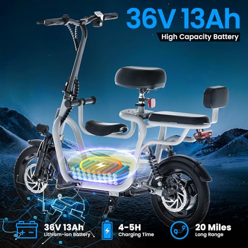 Adult Electric Scooter with Seat, Electric Scooters for Adults with 500W Peak Power Motor, 17.4mph & 20 Mile Range, E-Scooter with Seat and Dual Braking System, 14