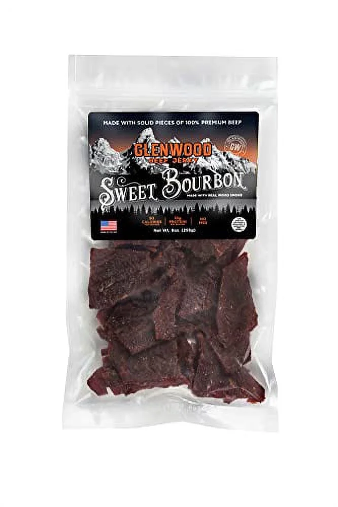 Glenwood Beef Jerky Sweet Bourbon 10 Ounce Resealable Bag - Moist and Tender Beef Jerky, Gluten-Free Jerky, Made in the USA