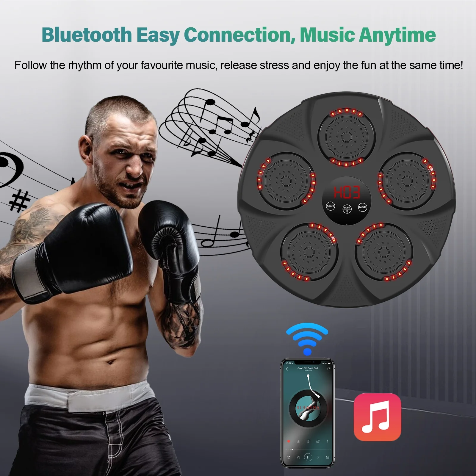 Untica Music Boxing Machine, Smart Bluetooth Connection Boxing Equipment, Fight Reaction Training Boxing Pad, Release Pressure Wall Mounted Punching Equipment with Boxing gloves