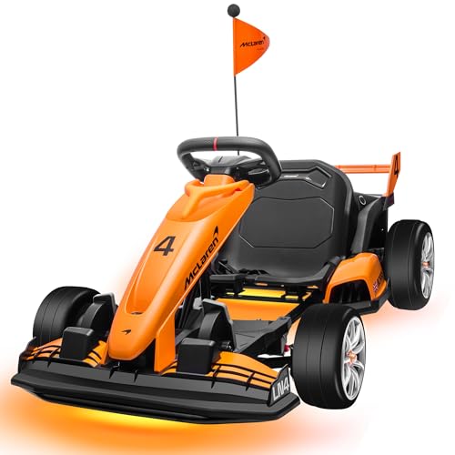 ENYOPRO 24V 7Ah Electric Go Kart for Kids, Licensed McLaren Go Cart w/3-Section Adjustable Seat, Soft Start & Brake Pedal, Electric Drift Kart w/LED Lights, 7.5 MPH, Crazy Cart for Kids 6-12 Years Old