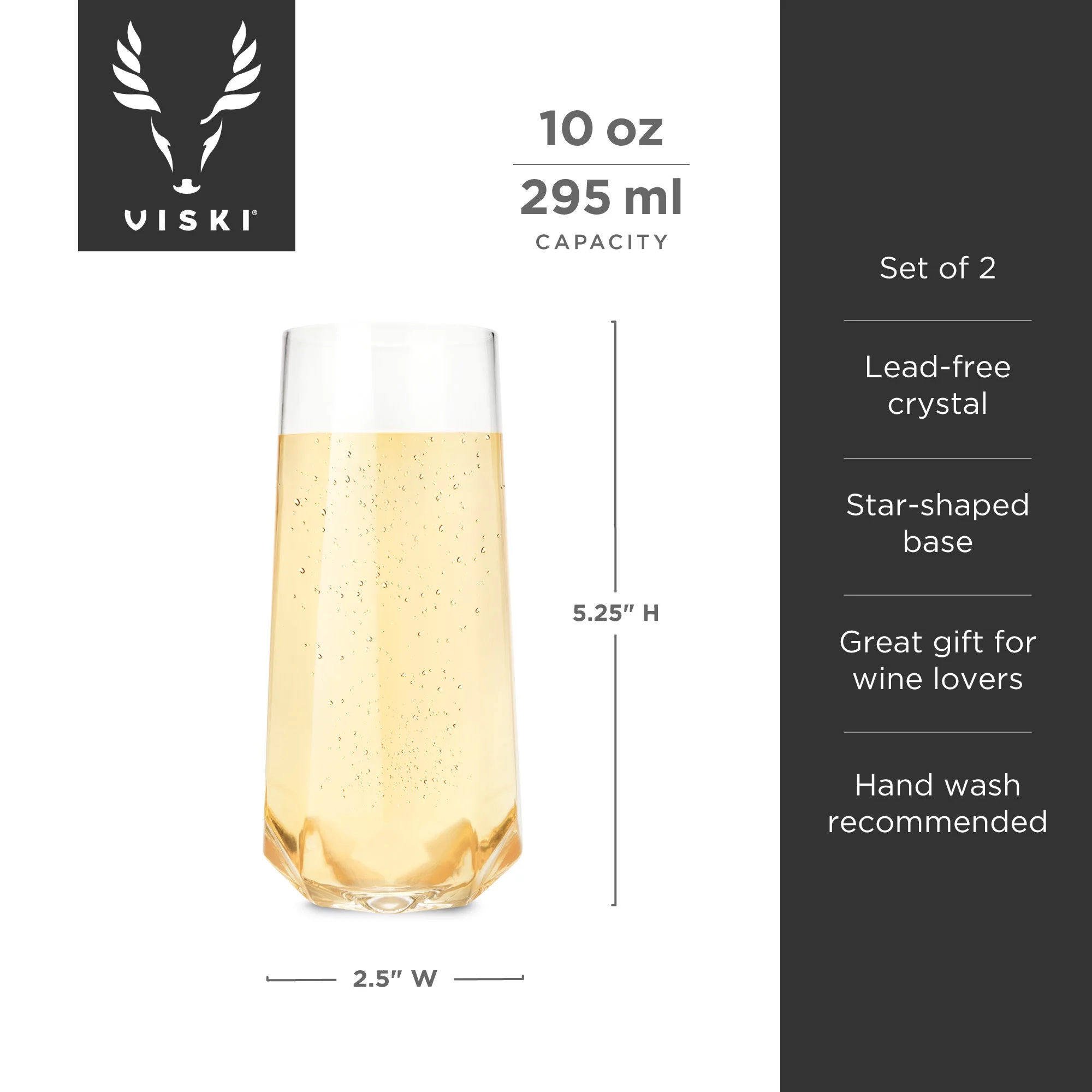 Viski Raye Faceted Crystal Champagne Flutes - Stemless Champagne Glass Gift Set
