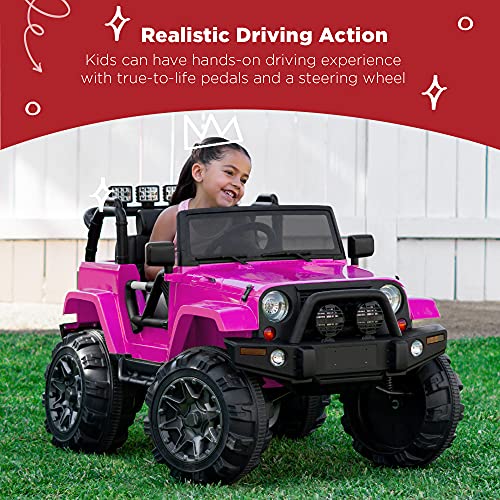 Best Choice Products Kids 24V 2-Seater Electric Ride On Car Truck w/ 132lb Weight Capacity, Parent Control, Bluetooth, LED Lights - Pink