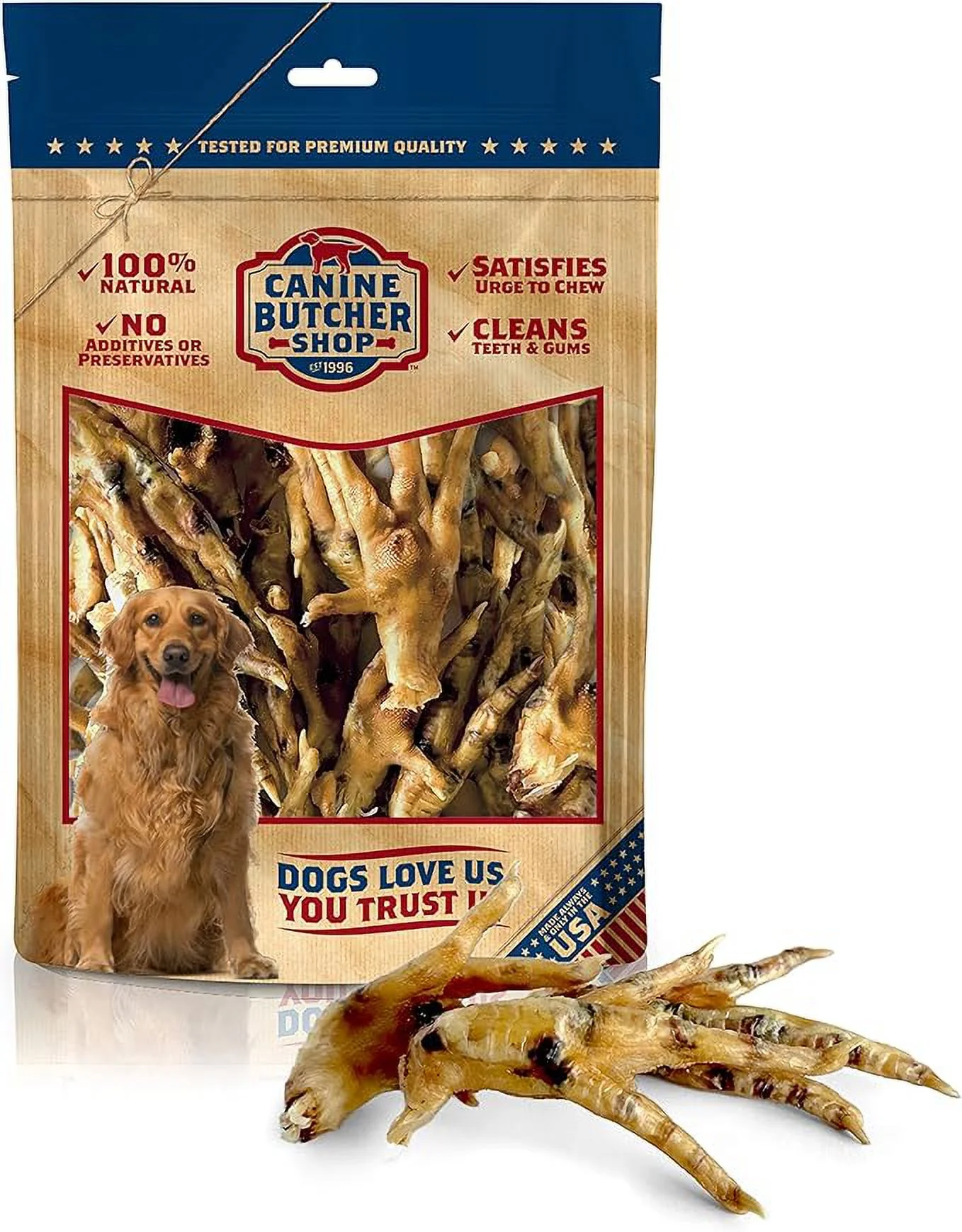 Canine Butcher Shop Raised & Made in USA Chicken Feet for Dogs (Pack of 30), All Natural USA Dog Chews Rawhide Alternative Treats