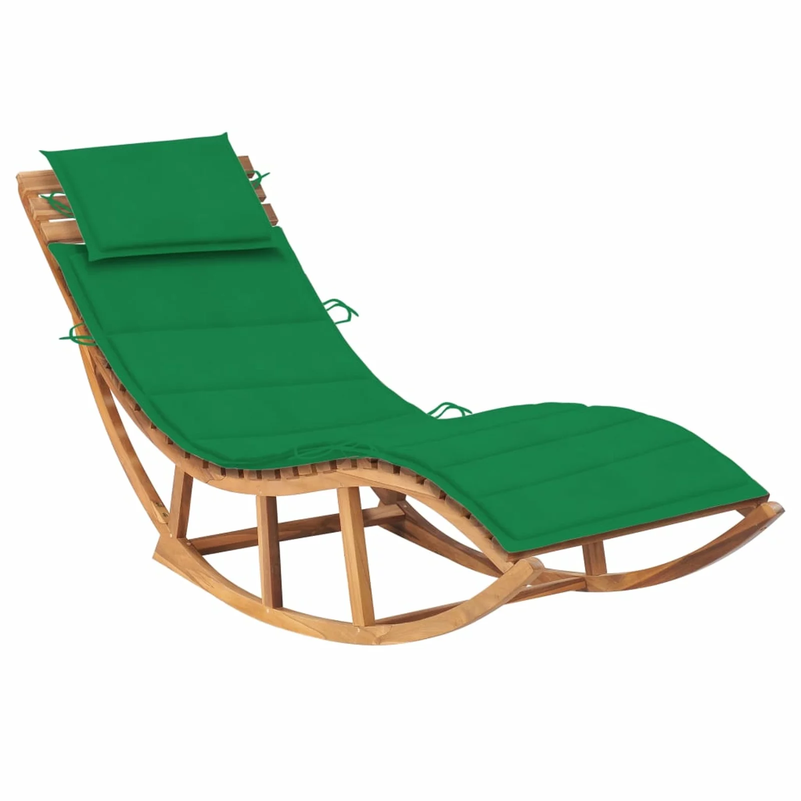 Anself Wooden Rocking Sun Lounger with Green Cushion Teak Wood Reclining Chair for Garden, Patio, Balcony, Poolside, Outdoor Furniture 23.6 x 70.9 x 28.7 Inches (W x D x H)