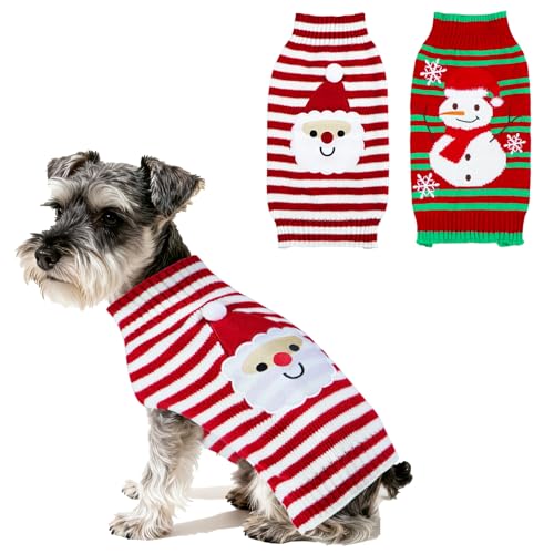 2 Pack Dog Christmas Sweater, Knit Dog Sweaters Santa Snowman Christmas Sweater Outfit Clothes for Small Medium Large Dogs Pets (Medium)