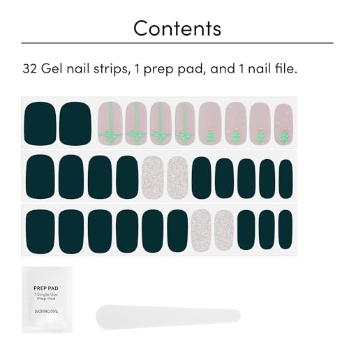 Dashing Diva Gloss Nail Strips - Santa Baby | UV Free, Chip Resistant, Long Lasting Gel Nail Stickers | Contains 32 Nail Wraps, 1 Prep Pad, 1 Nail File