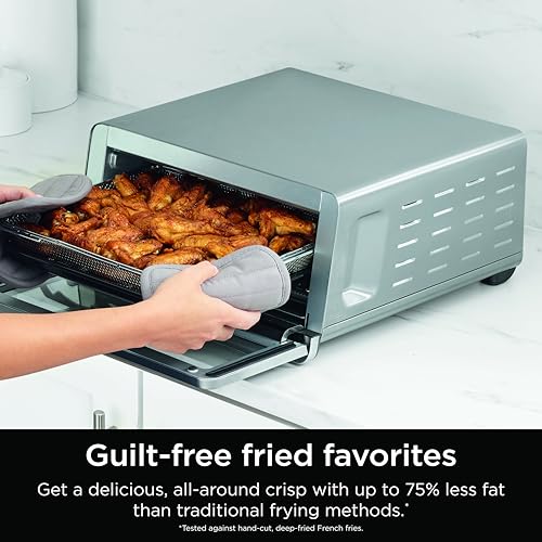 Ninja Digital Air Fry Countertop Oven, 8-in-1 Functionality, 1800W, Flip-Up Design, XL Capacity, Air Fry Basket, Wire Rack & Crumb Tray, Silver, SP101