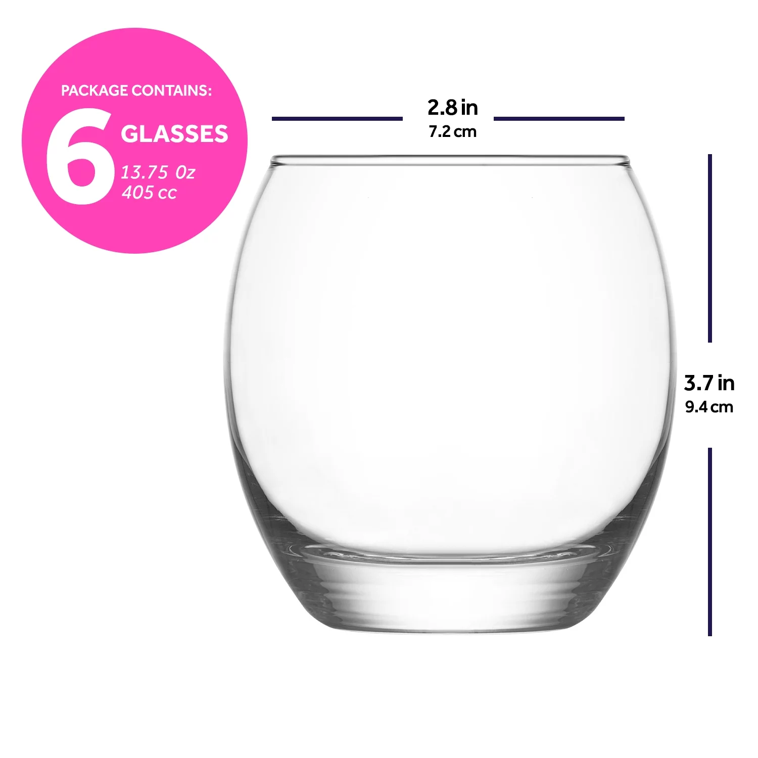 LAV Drinking Glasses Set of 6 - Glass Water and Beverage Tumblers 13.75 oz