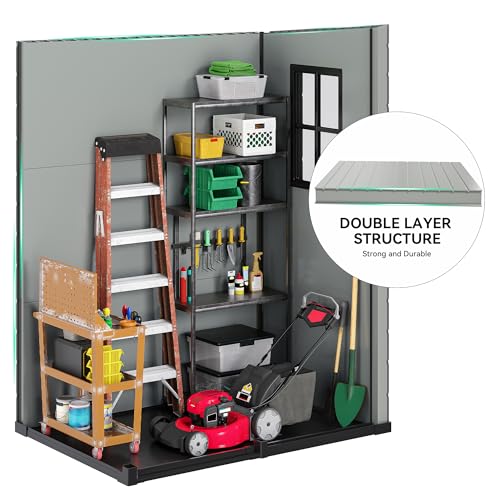 DWVO 6x4.4 FT Resin Storage Shed with Fence-Style and Side Windows, Lockable Door, and Vents for Garden, Backyard, Patio, Lawn, Brown