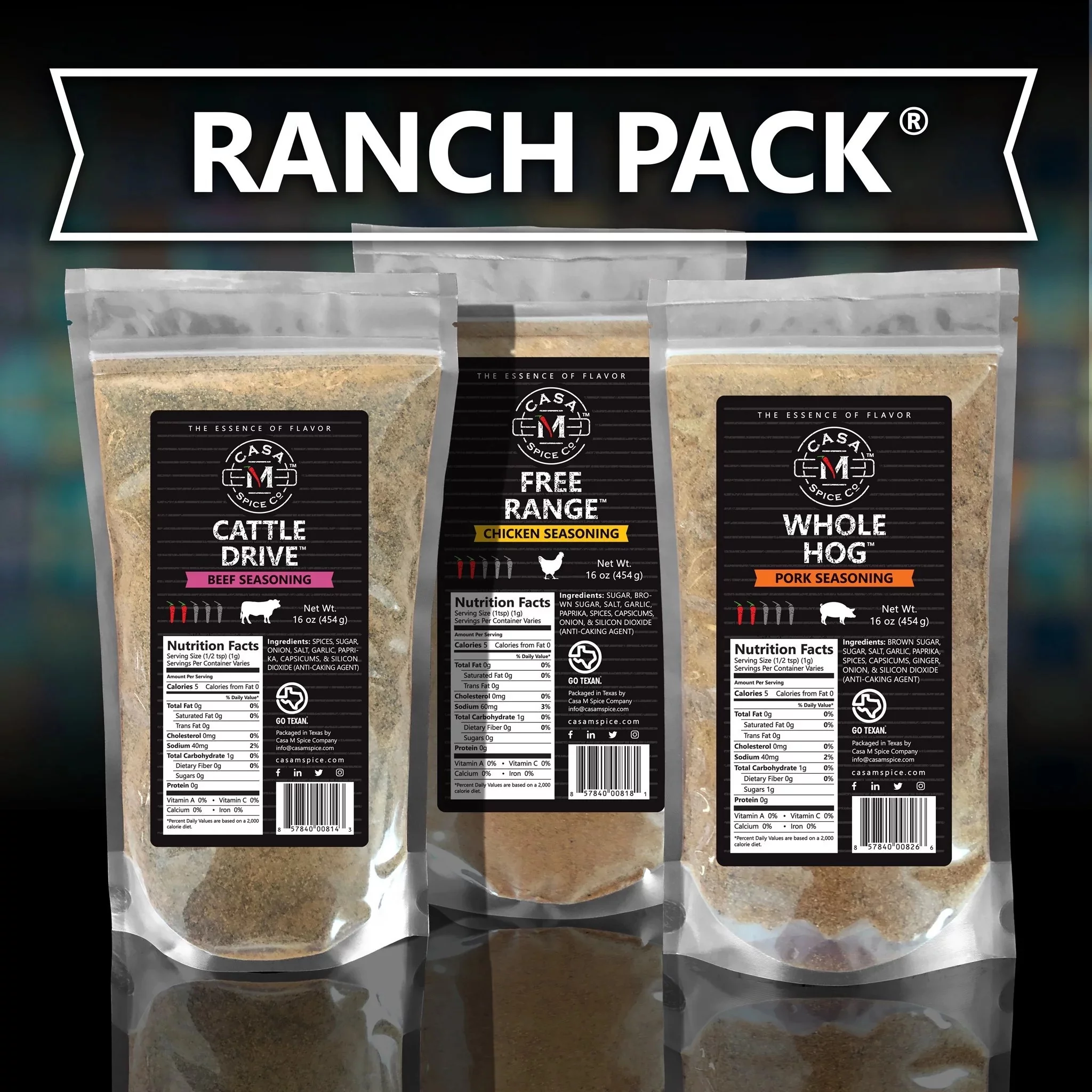 Casa M Spice Co® Original Ranch Pack® — Spice Seasoning Set • Low Sodium • No MSG • BBQ Spices and Seasonings • Gourmet Gift Set • Perfect Kit for Barbecue, Grilling & Smoking