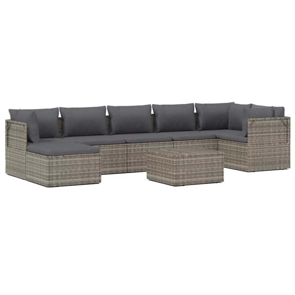 Htovila 8 Piece Patio Set with Cushions Gray Poly Rattan