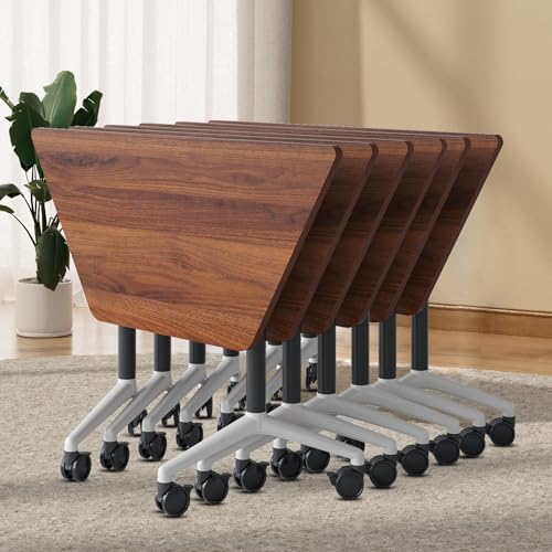 6 Pack Folding Conference Table On Wheels, 4FT Office Conference Room Tables Modular Meeting Table Trapezoid Conference Training Table for Office Classroom Meeting (6PACK)