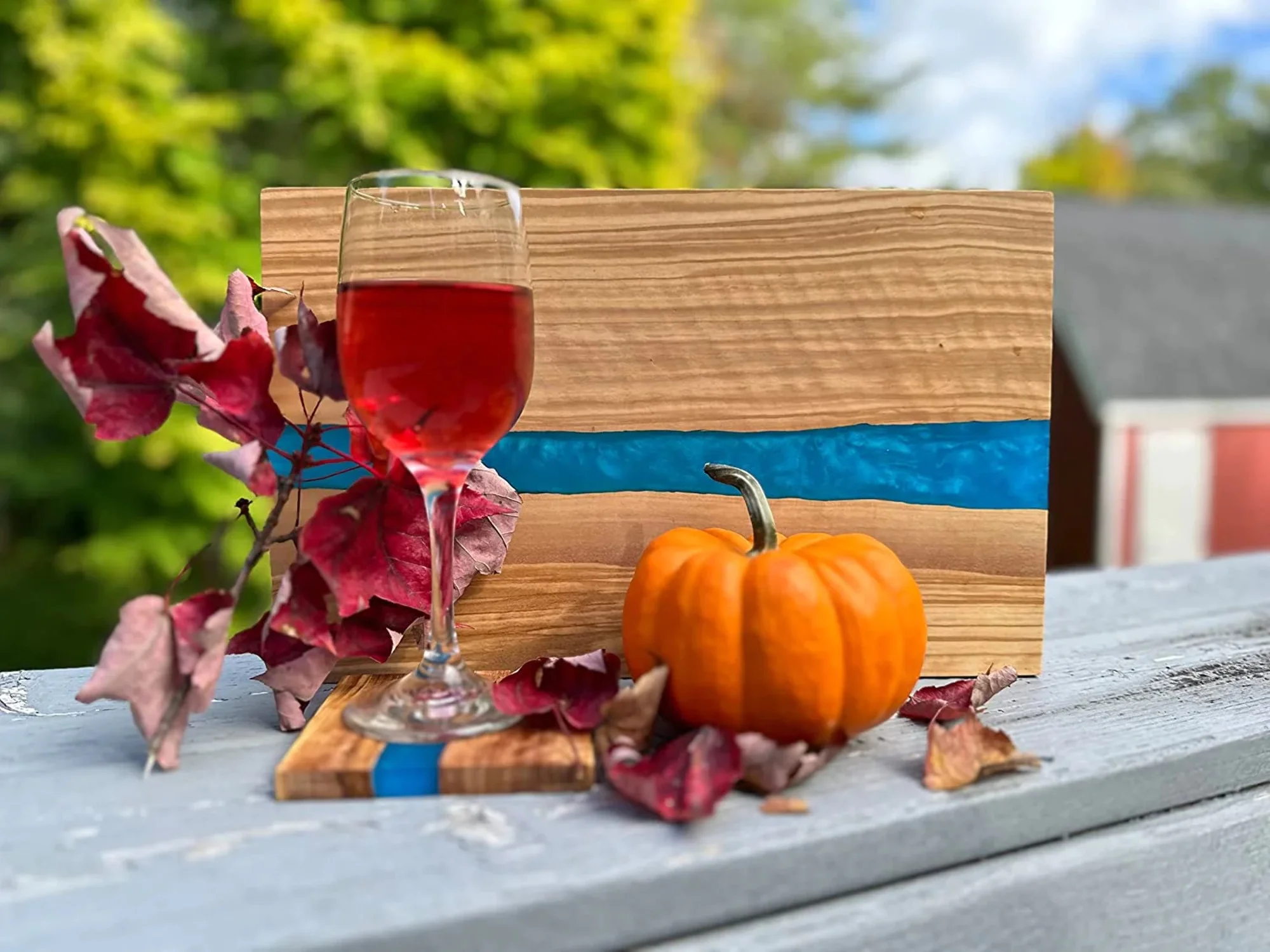 Olive Wood With Resin River Cheese Board | Charcuterie Board | Serving Tray (Blue)