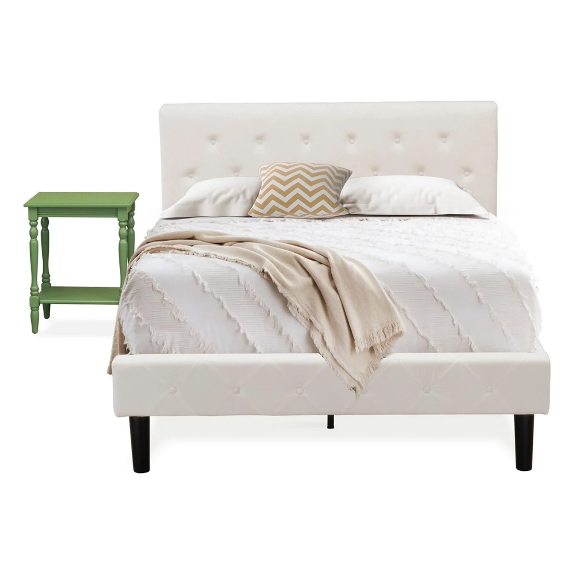 East West Furniture Nolan 2 Pieces Wood Full Bedroom Set in White/Clover Green