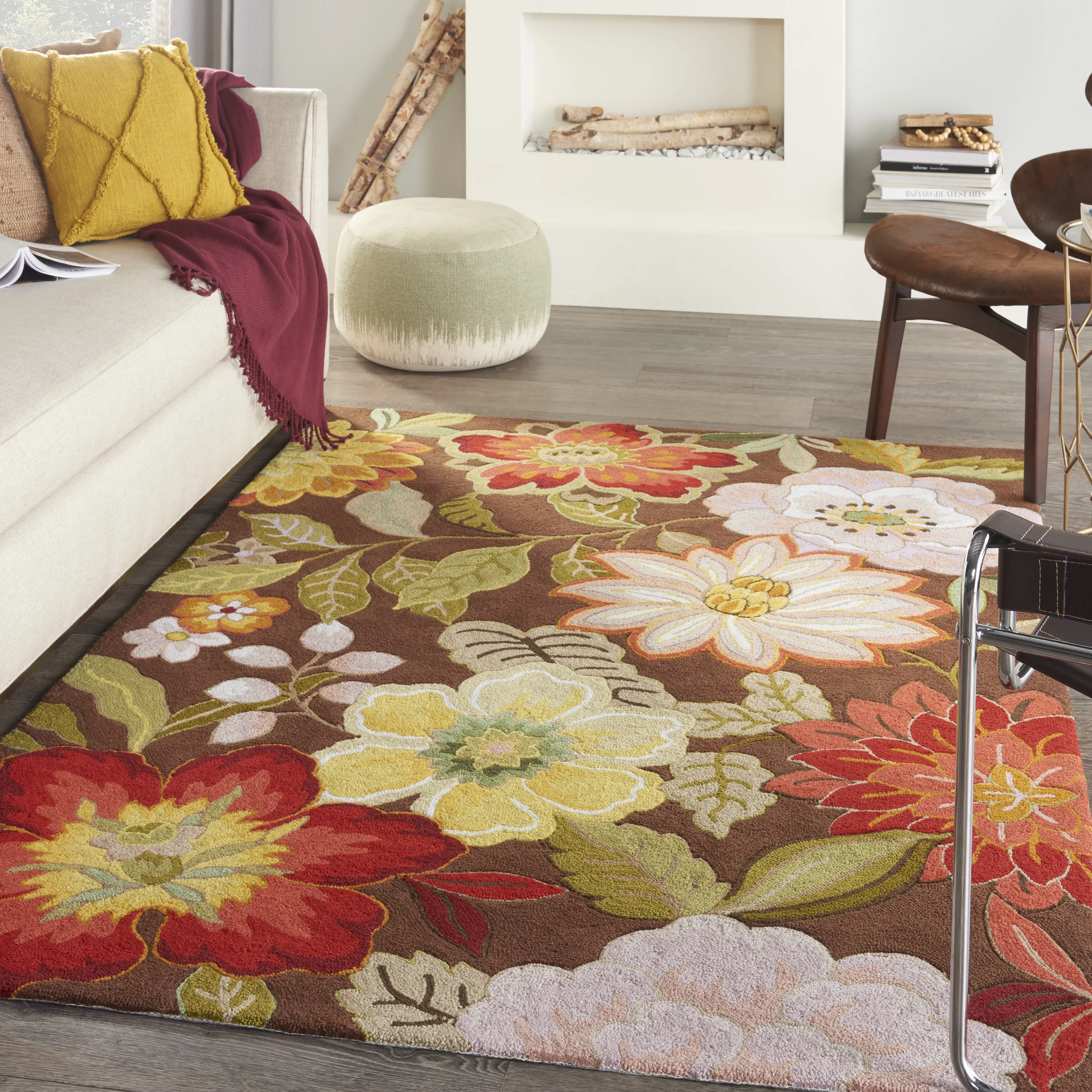 Nourison Fantasy Floral Chocolate 5' x 7'6