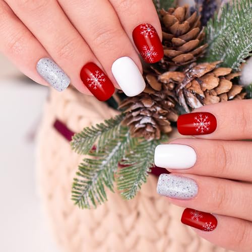 Semi Cured Gel Nail Strips-Easy Apply Christmas Gel Nail Stickers Holiday Semi Cured Manicure Strips with Sparkling Xmas Designs (Classic Yule)