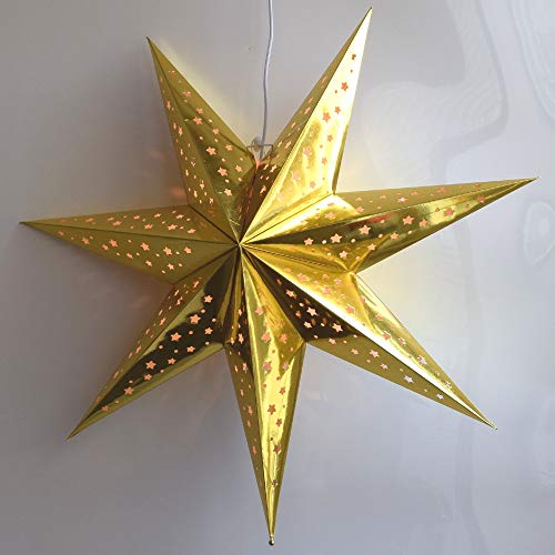 Paper Star Lantern Decoration (Galaxy Gold 7-Point Shining Star) - Perfect for Weddings, Christmas Holiday, Birthday Party Celebration & Home Decor