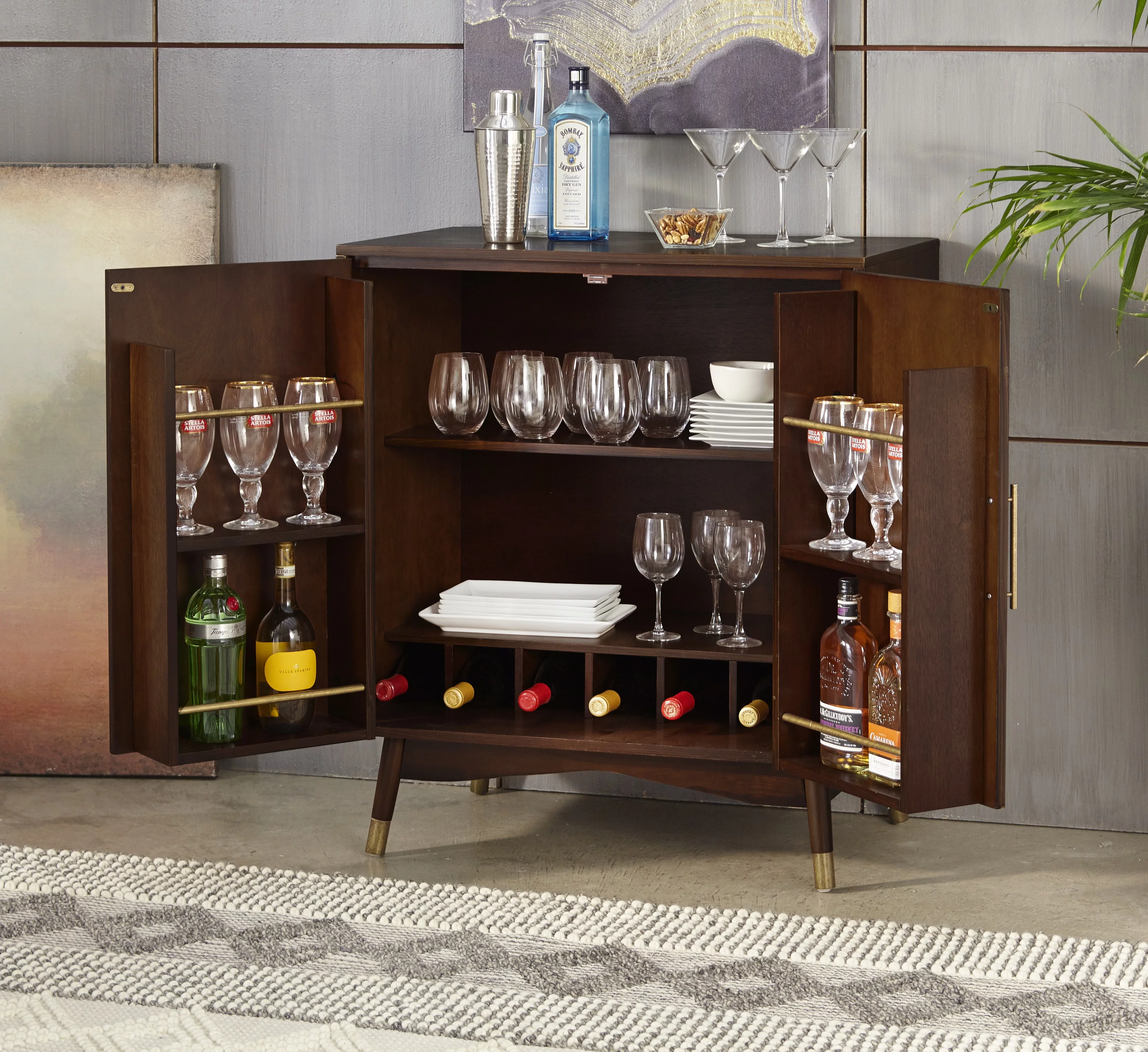 TMS Killian Mid-Century Modern Bar Cabinet, Walnut