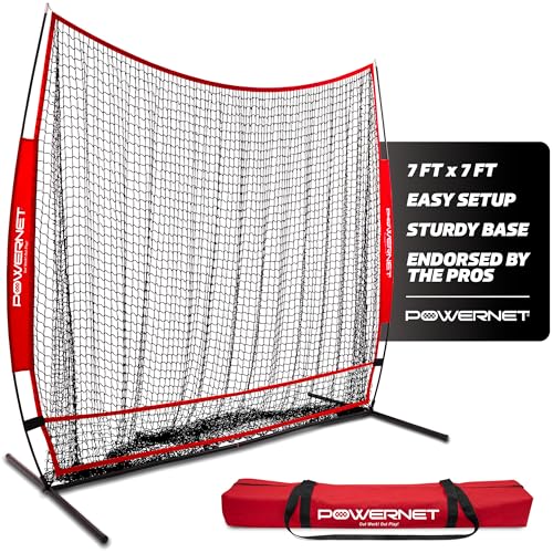 PowerNet 7x7 Full Mouth Baseball Net, Portable Large Mouth Batting Net, Outdoor Softball & Baseball Batting Practice Training Equipment